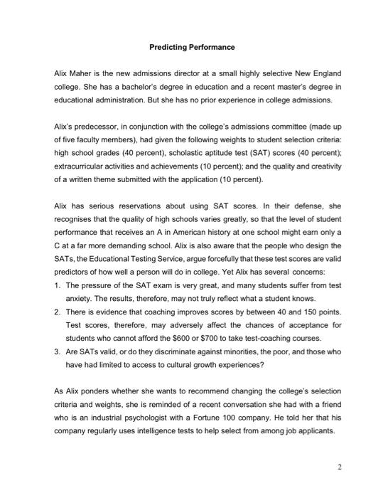  Write in essay Predicting Performance Alix Maher is the new admissions