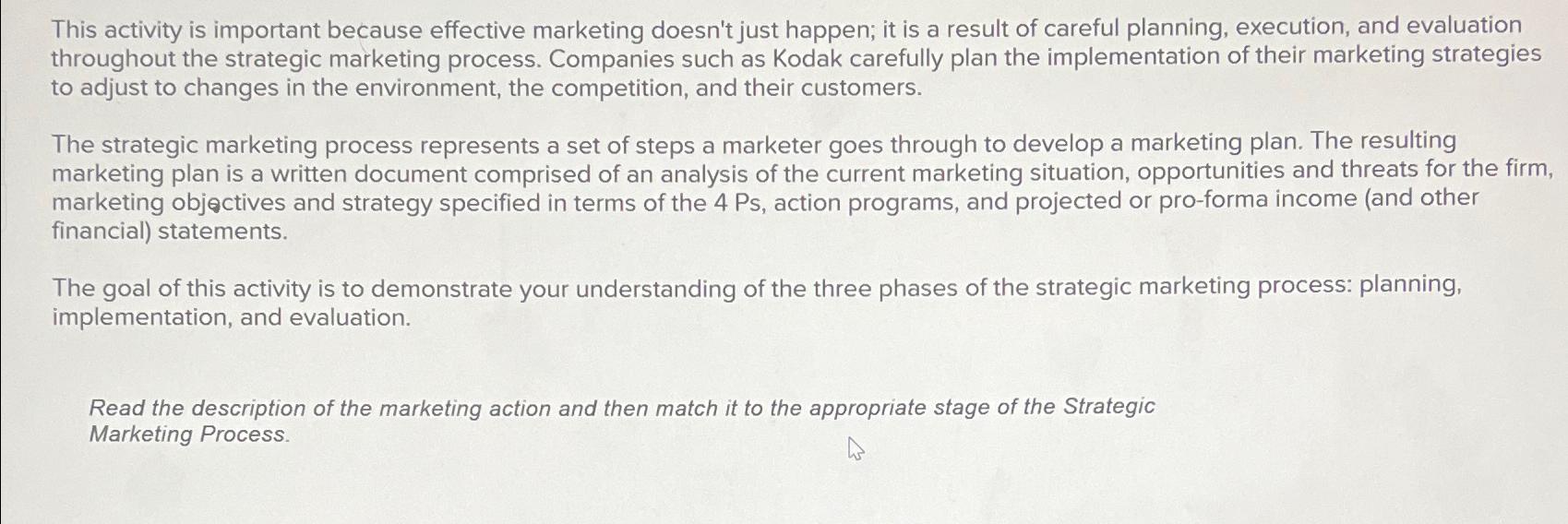  This activity is important because effective marketing doesn't just happen; it