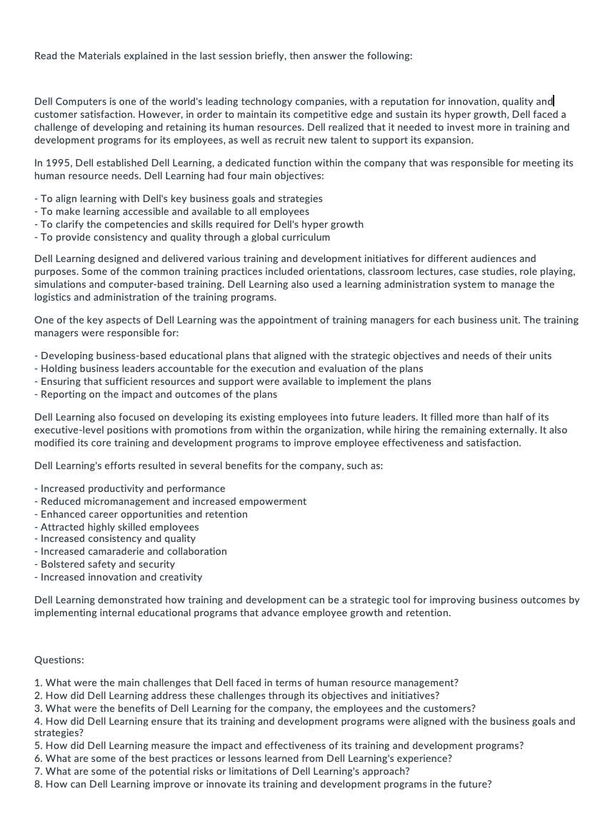  Read the Materials explained in the last session briefly, then answer