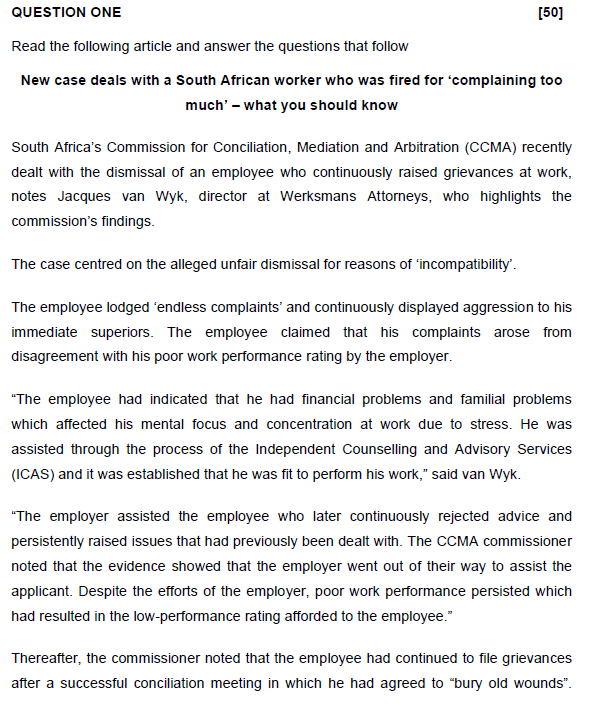  QUESTION ONE [50] Read the following article and answer the questions