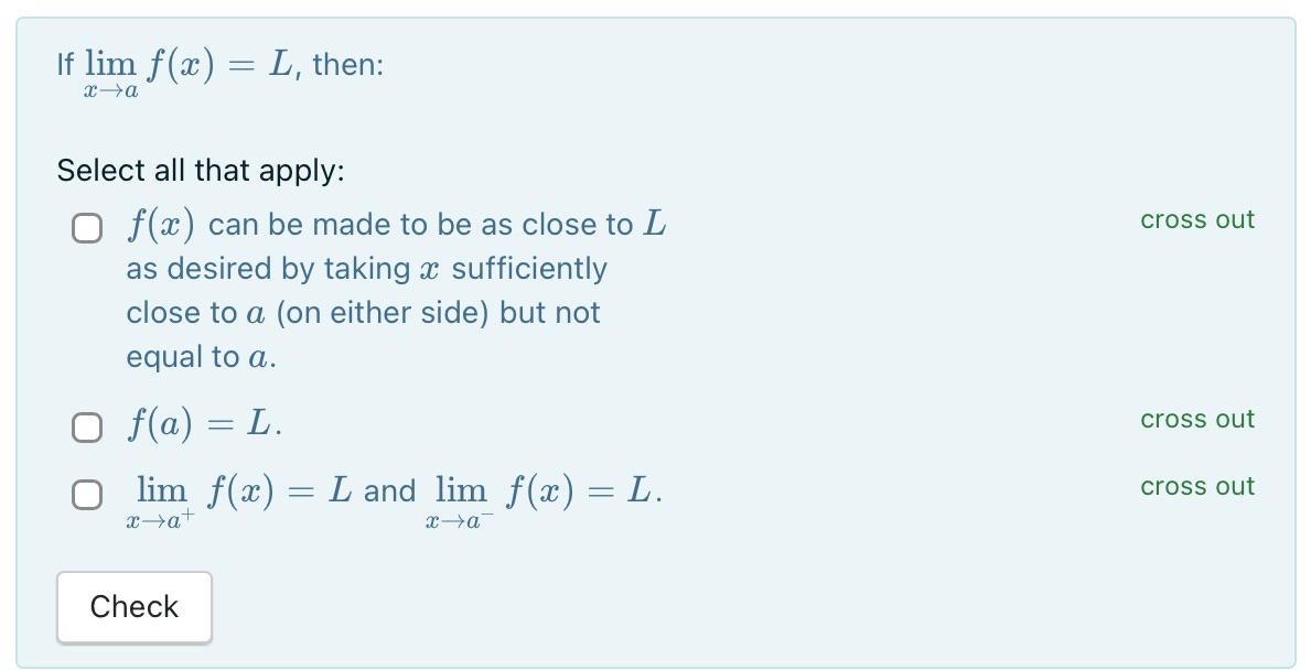 If lim x) 2 L, then: (ITHI Select all that apply: