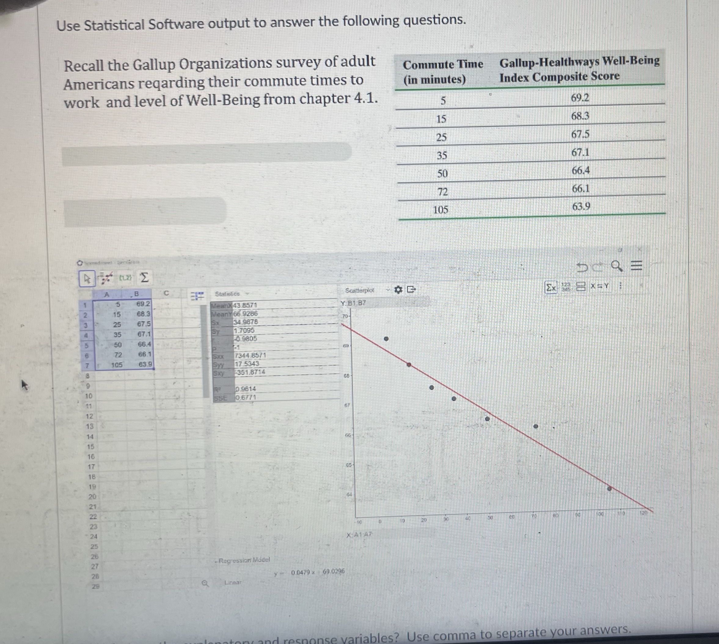 Interpret y intercept if appropriate Use Statistical Software output to answer the