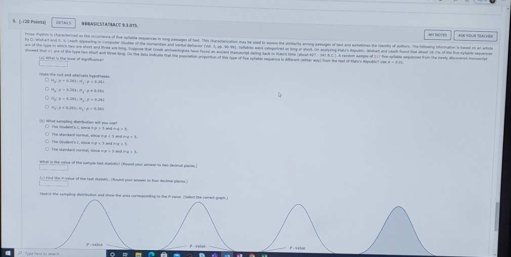 additionally will this be rejected or fail to reject? 5. [-/20 Points]