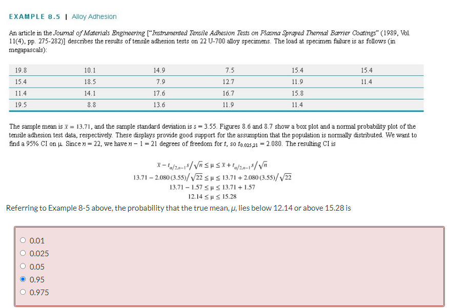  EXAMPLE 8.5 | Alloy Adhesion An article in the Journal of