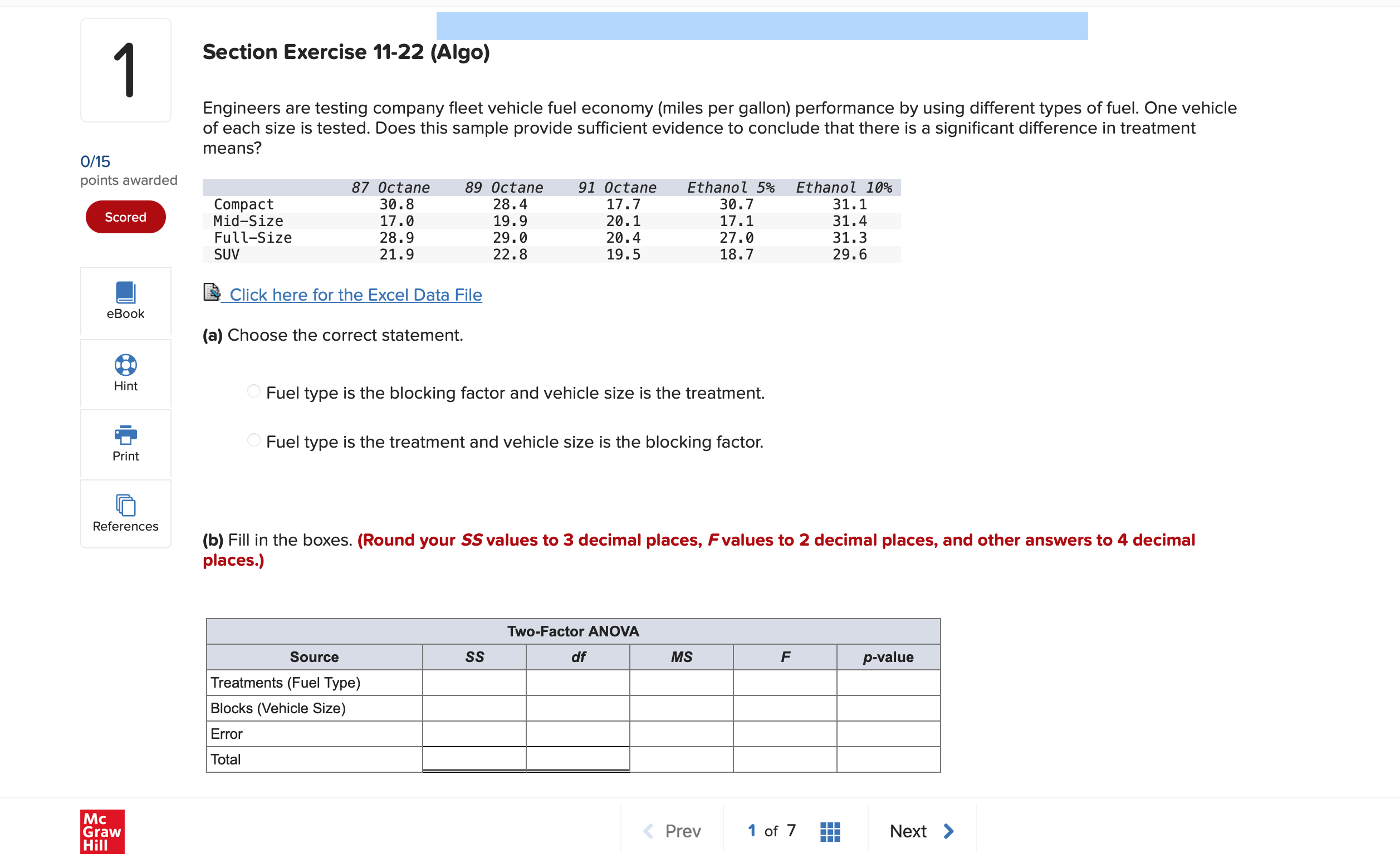 1 Section Exercise 11-22 (Algo) Engineers are testing company fleet vehicle
