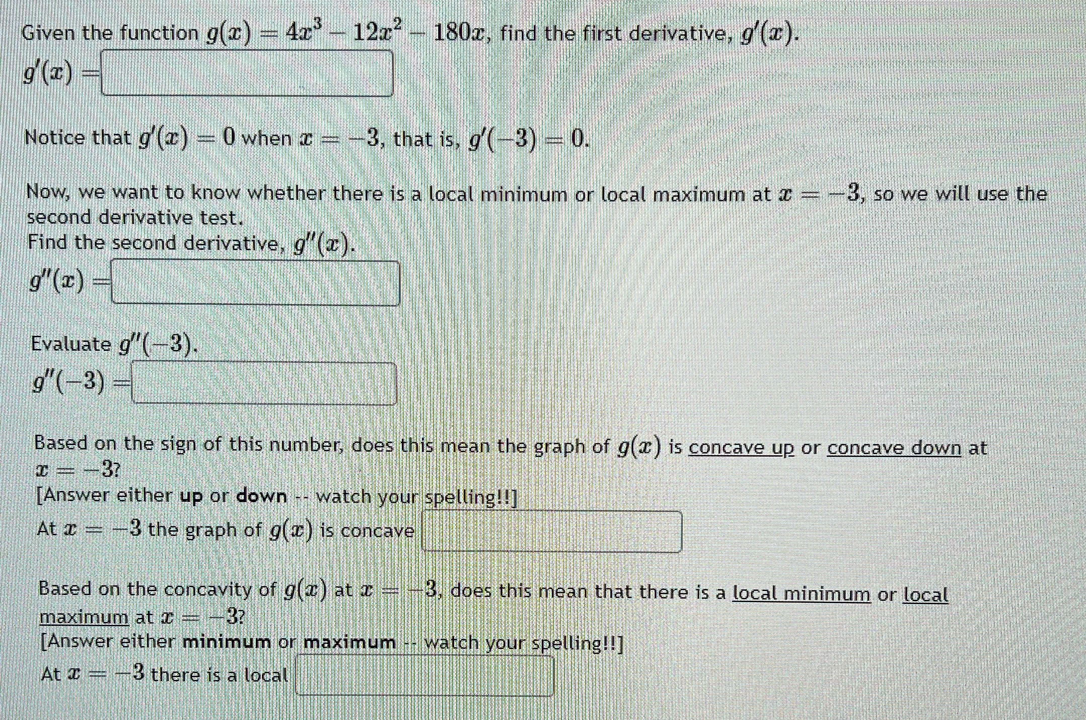 Given the function g(z ) = 4x - 12x - 180z,
