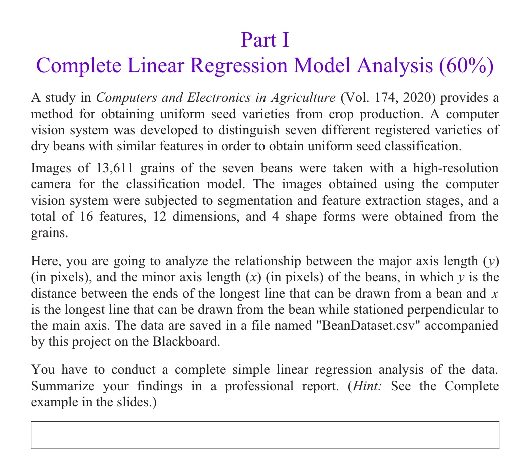  Part I Complete Linear Regression Model Analysis (60%) A study in