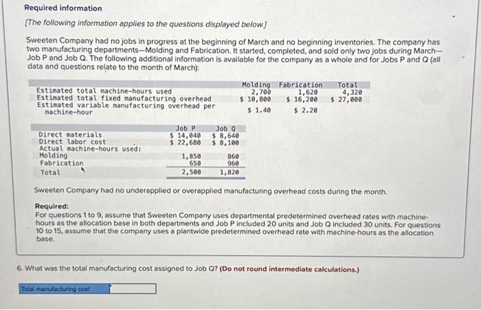  please use this information to answer all these questions Required information