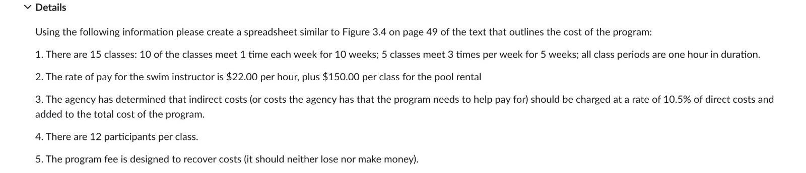  Details Using the following information please create a spreadsheet similar to