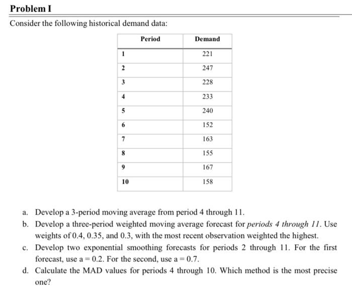  Consider the following historical demand data: a. Develop a 3-period moving