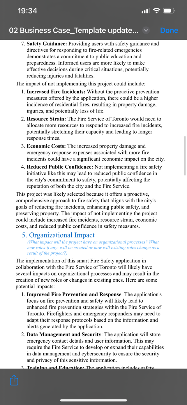 the project and what organizational benefits and savings will be realized if