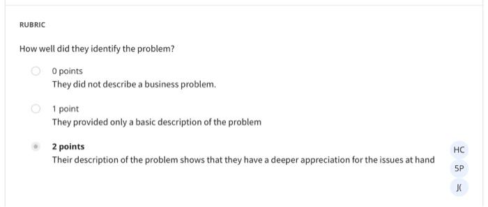 did not describe a business problem. 1 point They provided only a