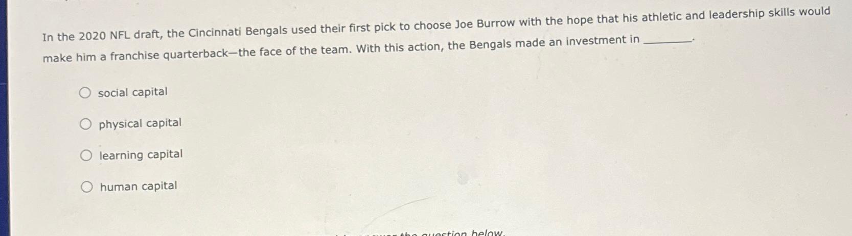  In the 2020 NFL draft, the Cincinnati Bengals used their first