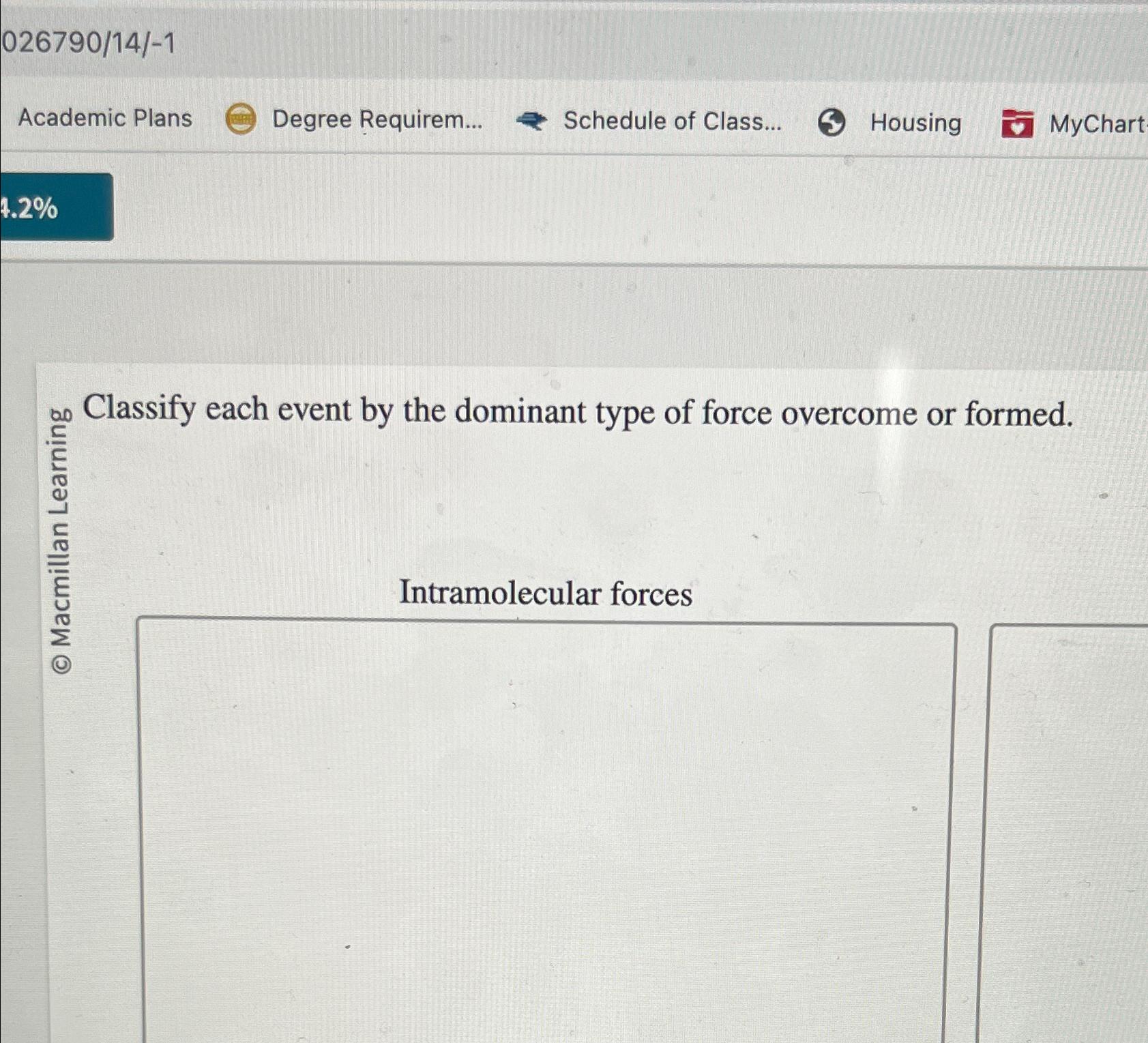  02679014??-1 Academic Plans Degree Requirem... Schedule of Class... Housing MyChart Classify