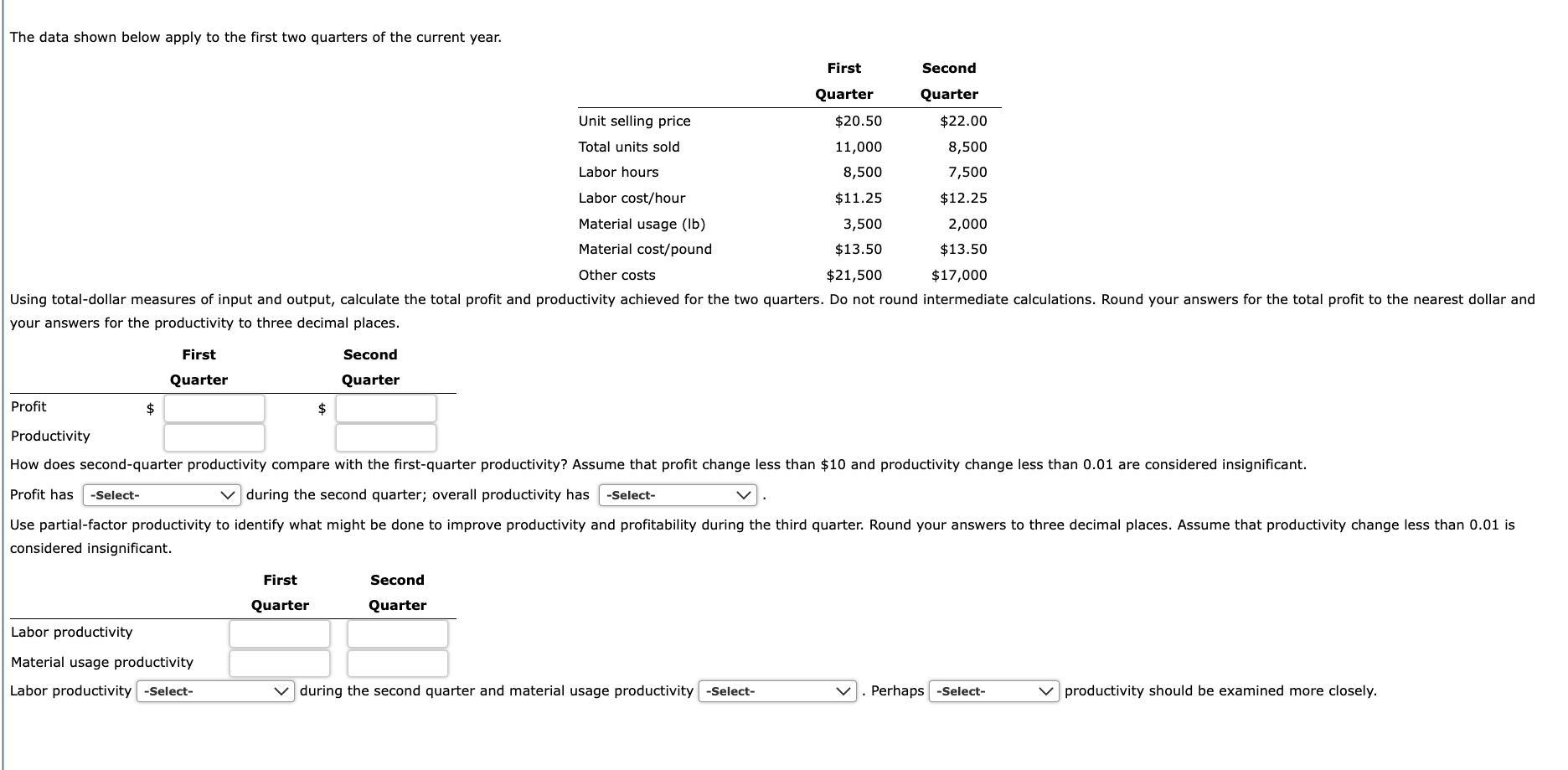  The data shown below apply to the first two quarters of