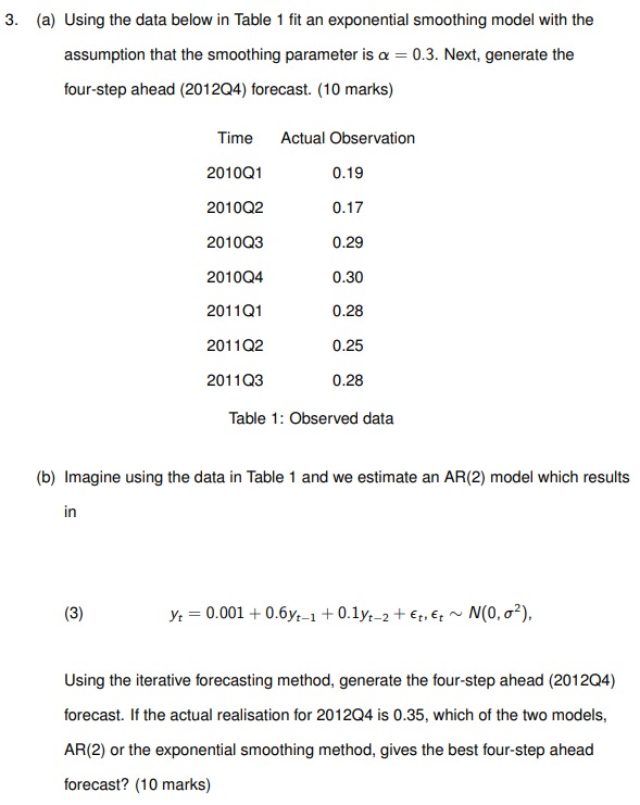  (a) Using the data below in Table 1 fit an exponential