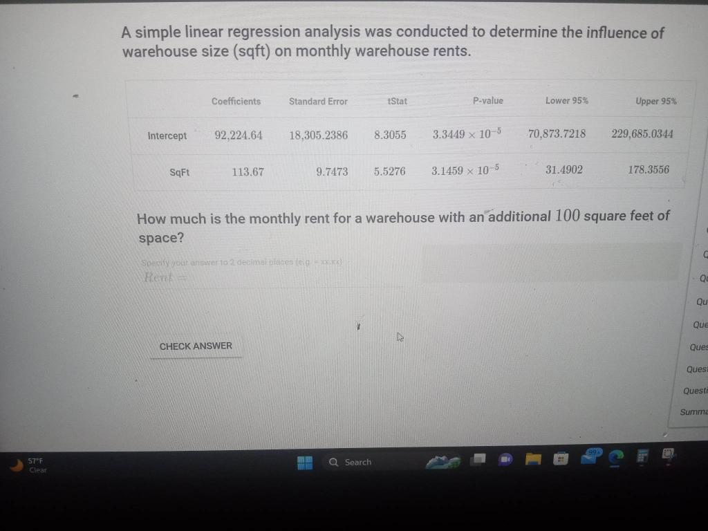 A simple linear regression analysis was conducted to determine the influence
