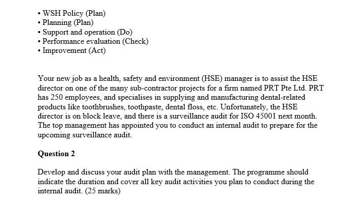- WSH Policy (Plan) - Planning (Plan) - Support and operation