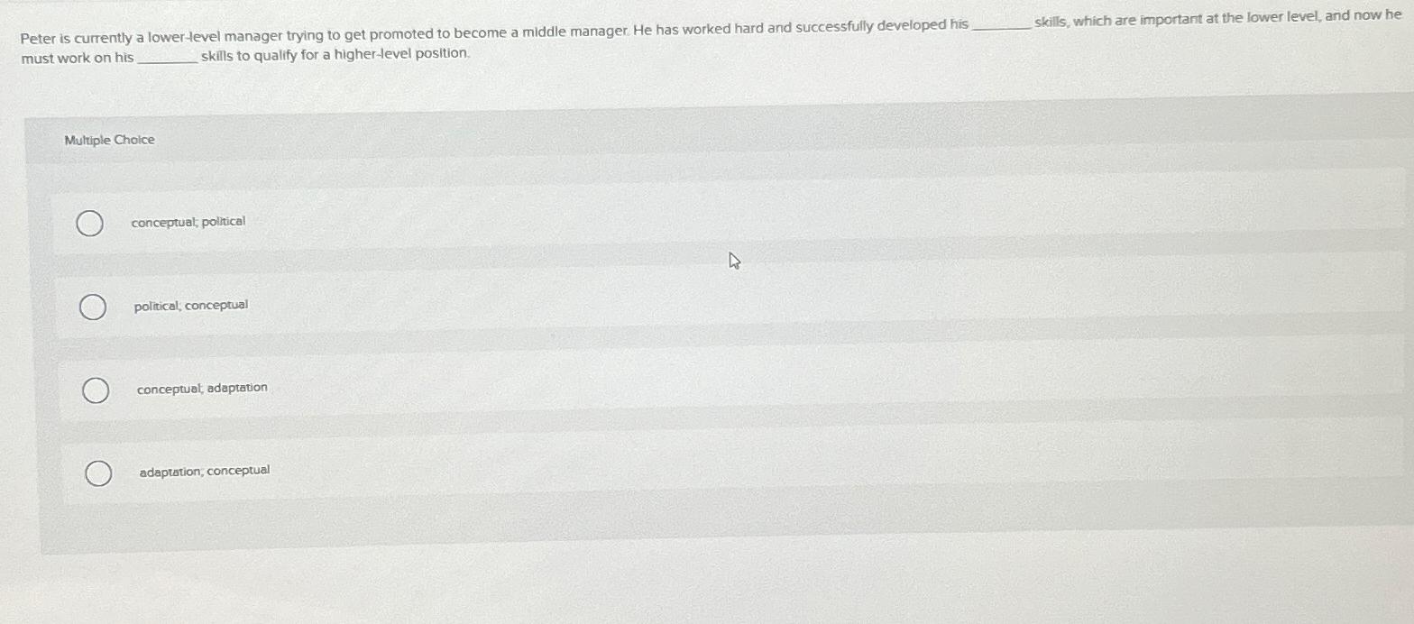  Peter is currently a lower-level manager trying to get promoted to
