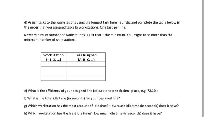 Excel file for full credit for the problem. 2. An assembly line