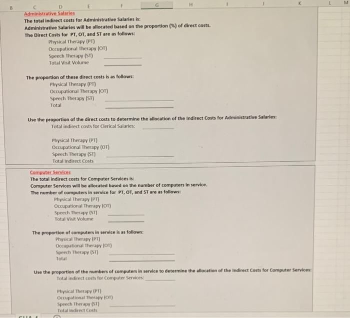 this GHA, you will be determining the total costs for three departments: