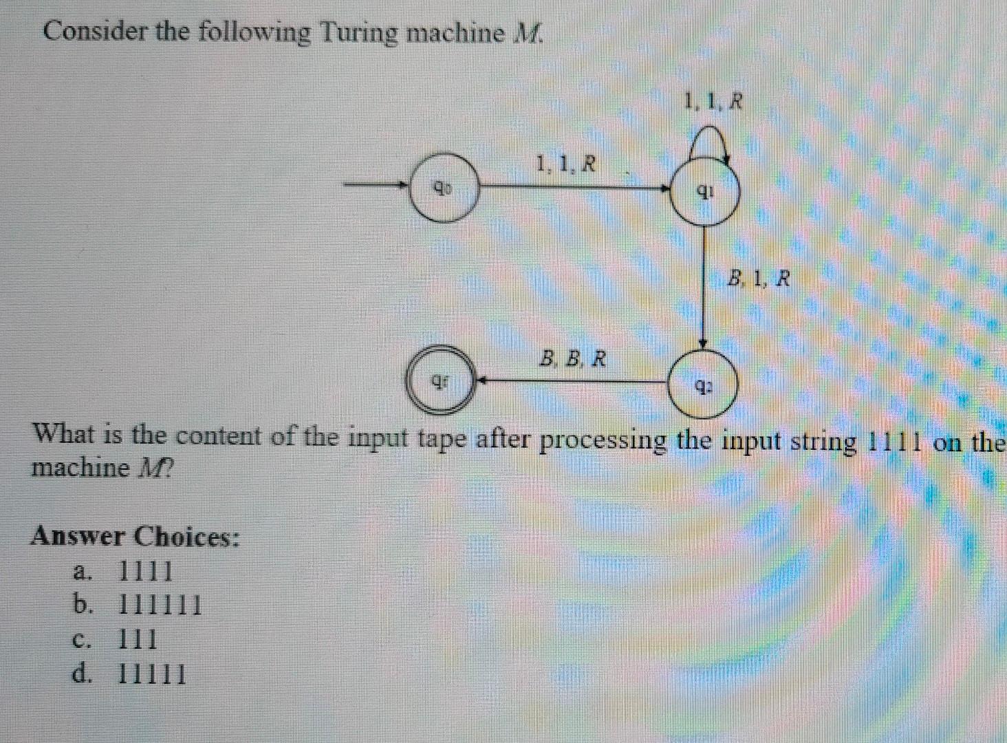 answerr Consider the following Turing machine M. What is the content