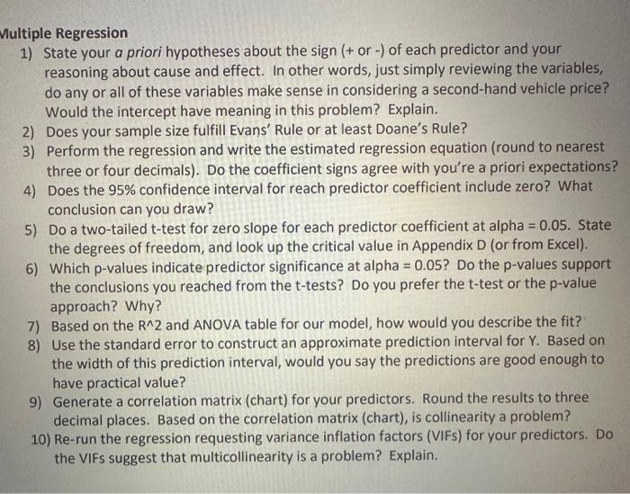 especially for 7-8 use the summary output. thank you lultiple Regression 1)