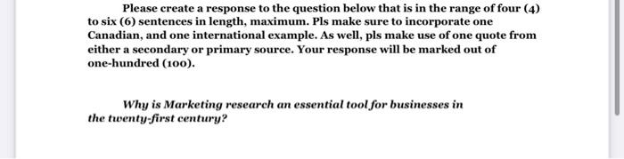  Please create a response to the question below that is in