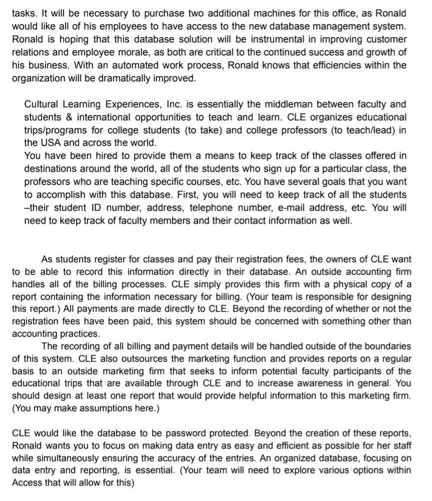 of this case study is for Systems Analysis and Design Course. Students