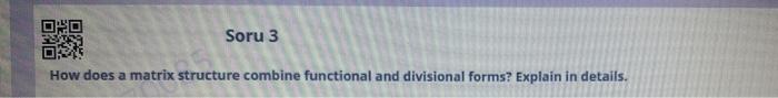  Soru 3 How does a matrix structure combine functional and divisional