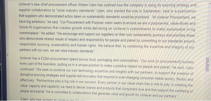 follow UNILEVER'S NEW CPO UNVEILS PROCUREMENT WITH PURPOSE VISION For decades, each