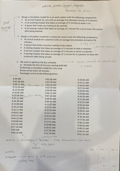  1. Design a simulation model for a car wash system with