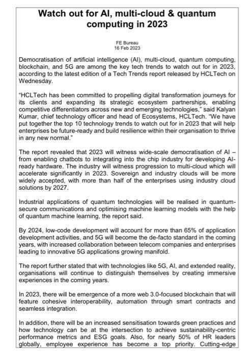  Answer ALL questions based on the article above: Question 1 (50