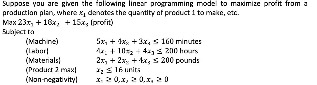 Suppose you are given the following linear programming model to maximize