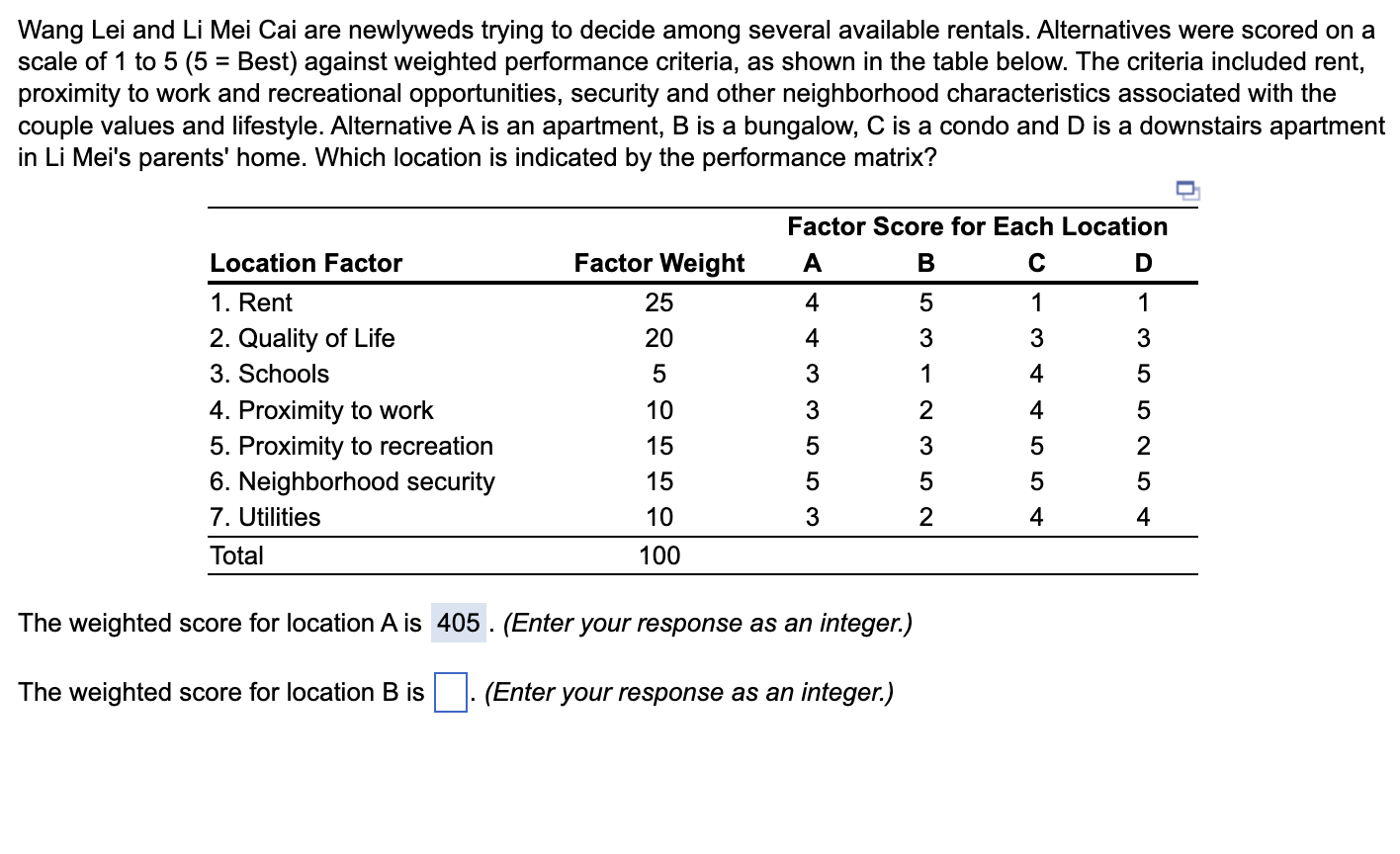 The weighted score for B, C, & D please Wang Lei