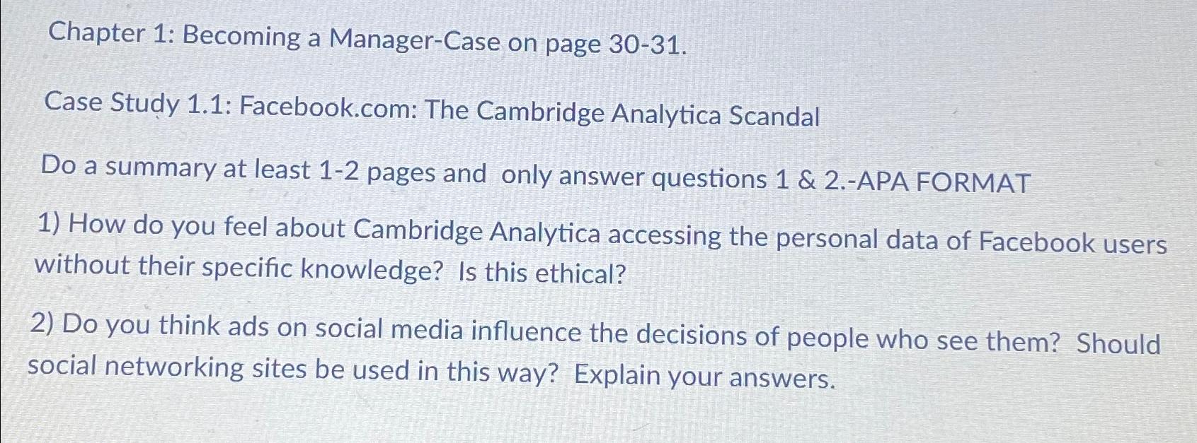  Chapter 1: Becoming a Manager-Case on page 30-31. Case Study 1.1: