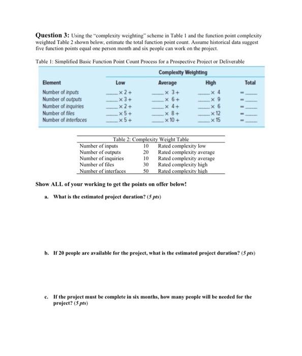 Question 3: Using the "complexity weighting" scheme in Table 1 and