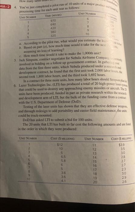 question 4-9 2 4. You've just completed a pilot run of 10