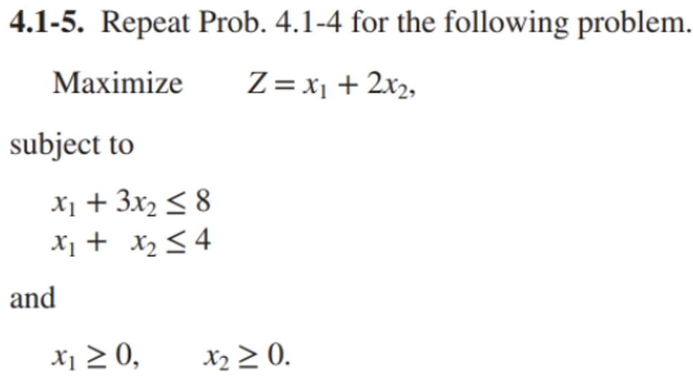 Reconsider the model in Prob. 4.1-5. (a) Work through the simplex method