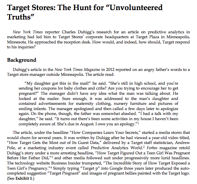 Read the following and state the issues. Target Stores: The Hunt