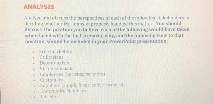 would make in this situation? Question: Analyze and discuss the perspectives of