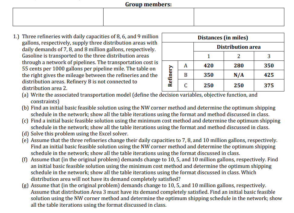  constraints) (b) Find an initial basic feasible solution using the NW