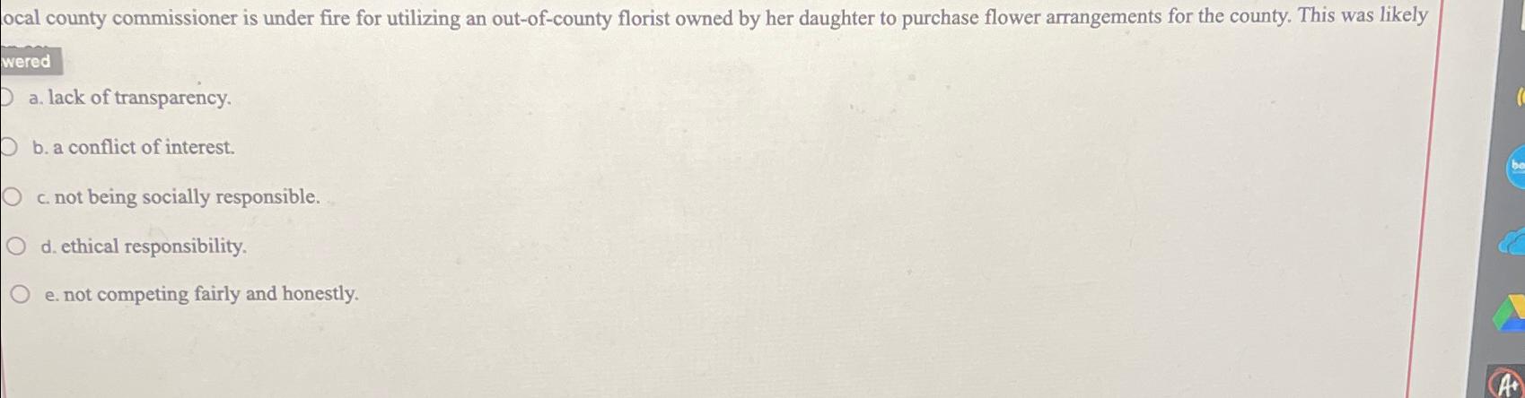  ocal county commissioner is under fire for utilizing an out-of-county florist