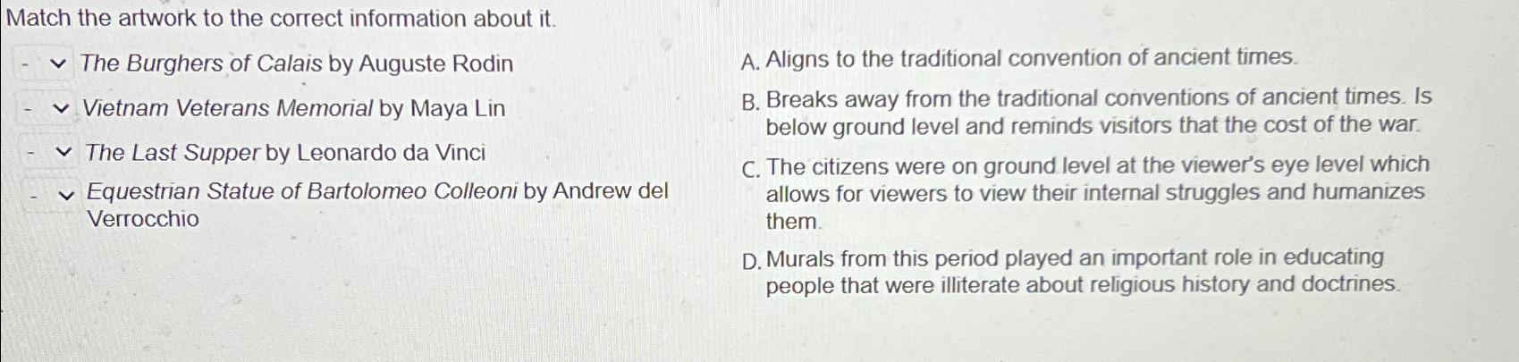  Match the artwork to the correct information about it. The Burghers