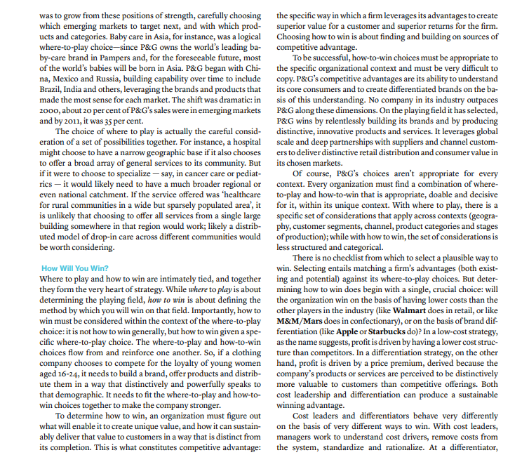 Joe's answers the 5 questions in the Playing to Win framework. (Word