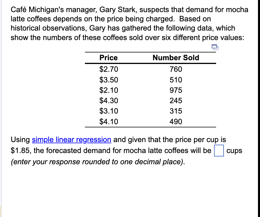 Caf Michigan's manager, Gary Stark, suspects that demand for mocha latte