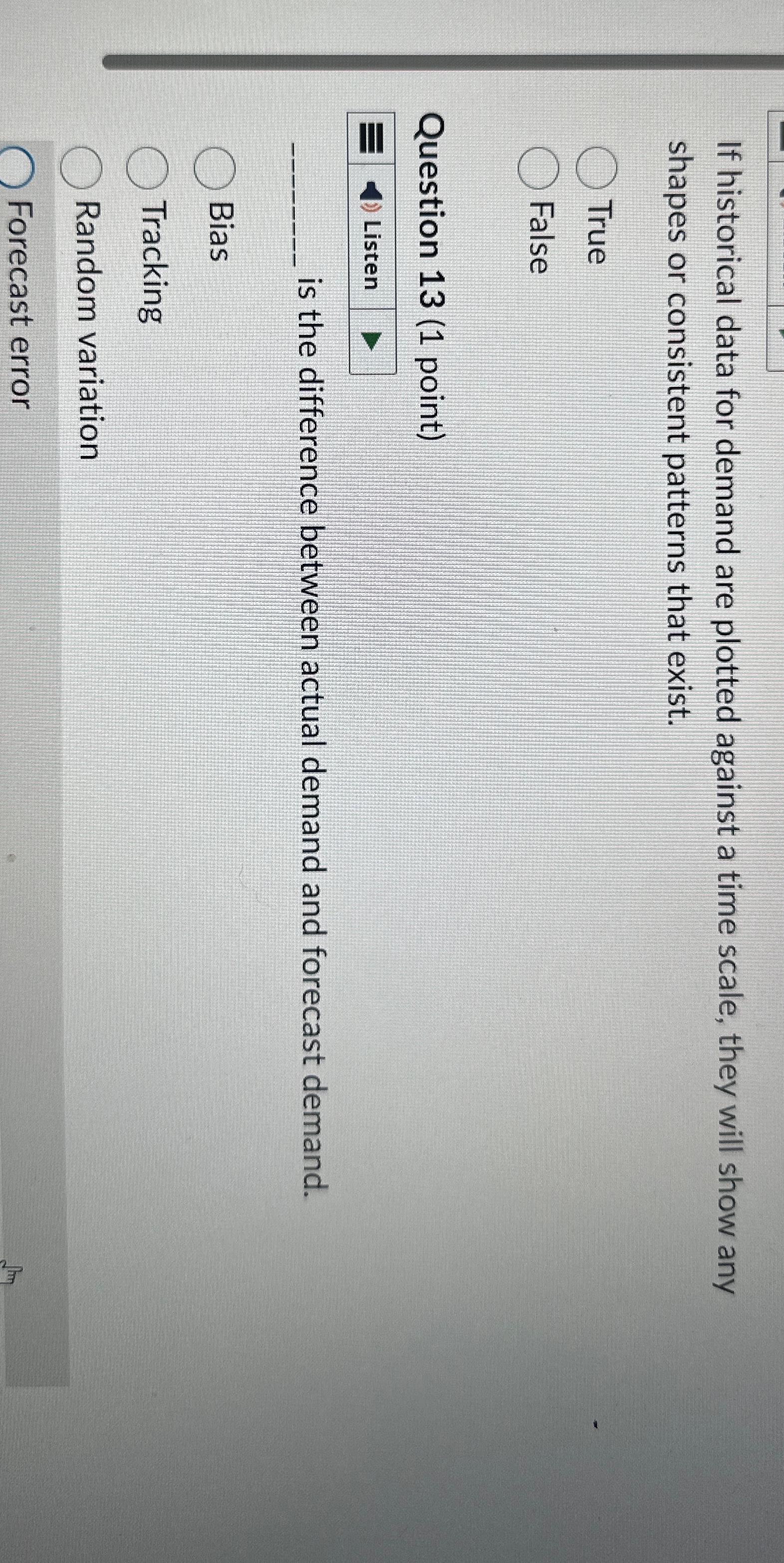  If historical data for demand are plotted against a time scale,