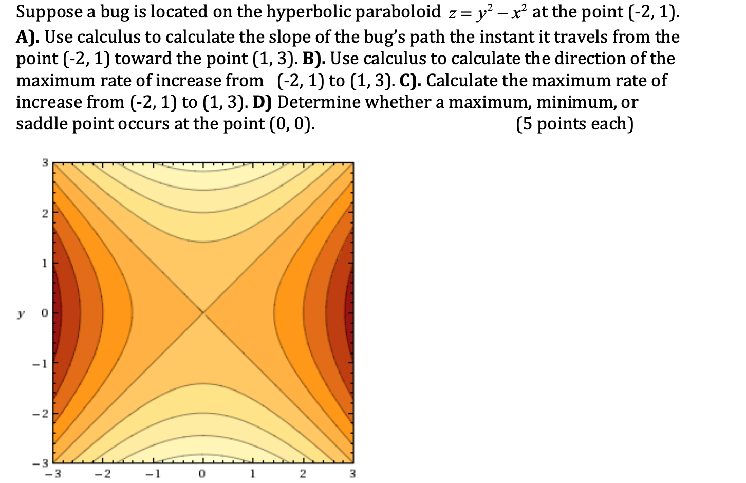 Please help! Suppose a bug is located on the hyperbolic paraboloid z