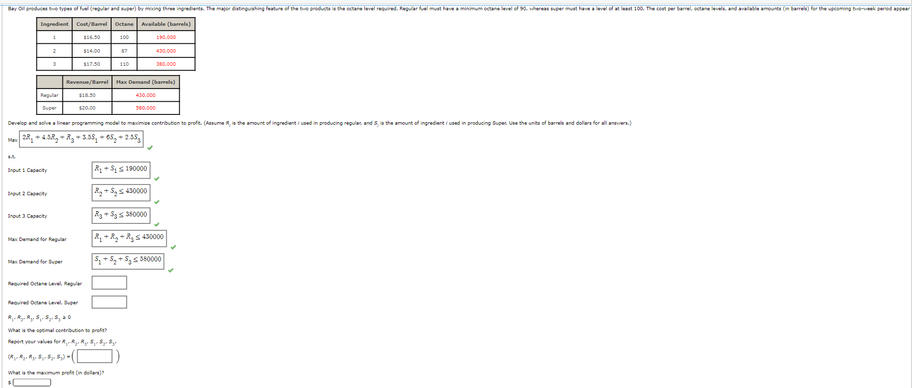  Develop and solve a linear programming model to maximize contribution to