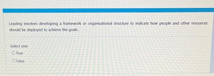  Leading involves developing a framework or organisational structure to indicate how